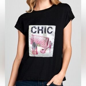 #94582 🛑L Black T-Shirt with Chic Graphic Chic Euro Graphic Tee